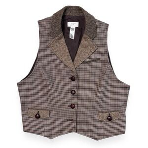 ANN TAYLOR LOFT Brown Mixed Herringbone Button Down Vest